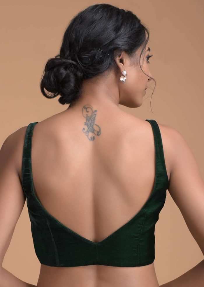 Forest Green Sleeveless Blouse With Sweetheart Neckline