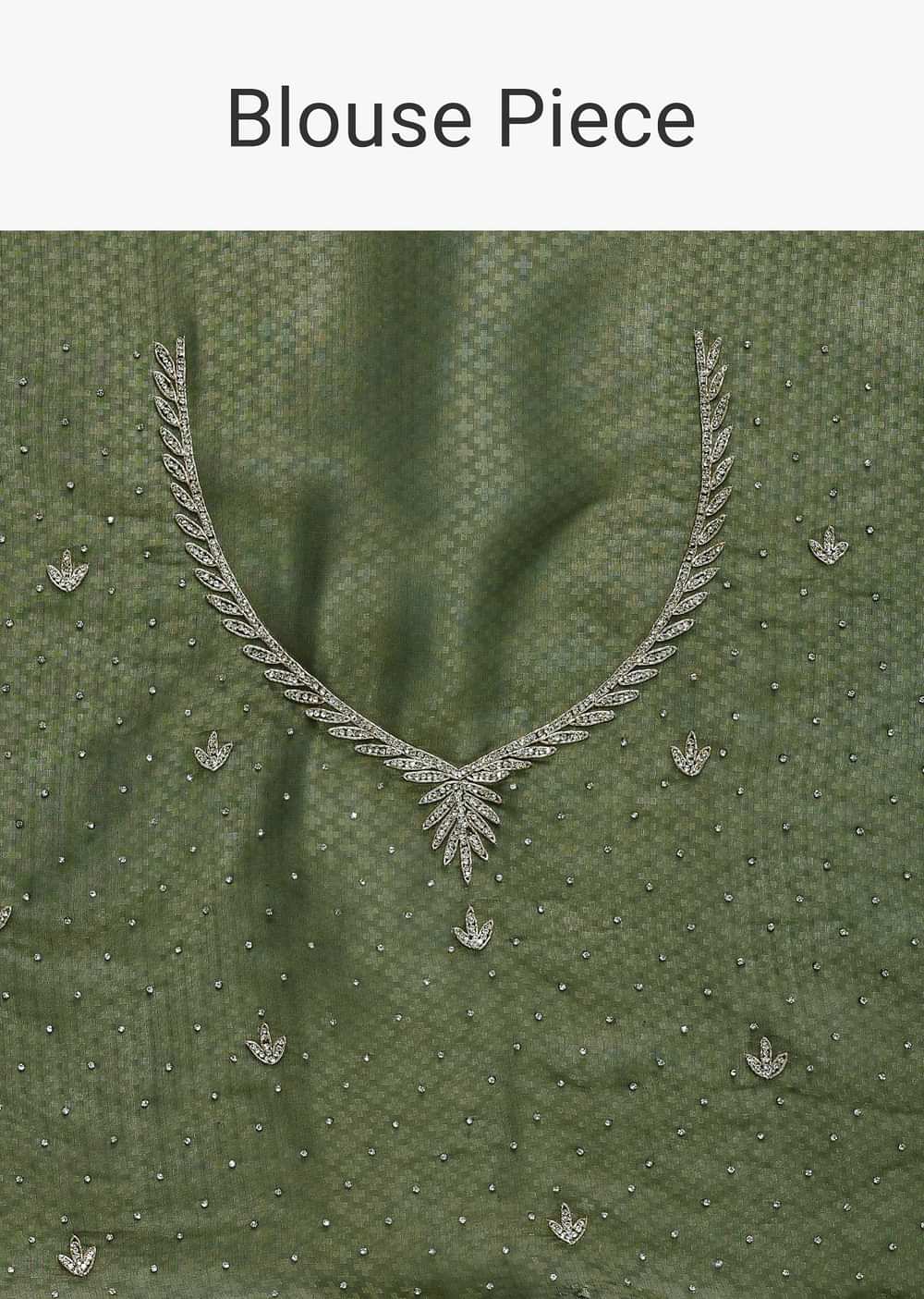 Forest Green Jacquard Saree In Cutdana Embroidery With Unstitched Blouse