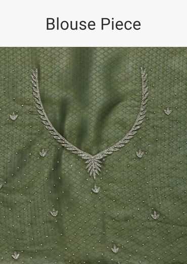 Forest Green Jacquard Saree In Cutdana Embroidery With Unstitched Blouse