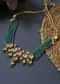 Forest Green Polki Choker Necklace Worked In 22k Gold-Plated Silver Alloy