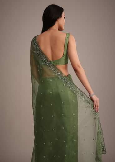 Forest Green Soft Organza Saree With Cutdana Sequin Embroidery