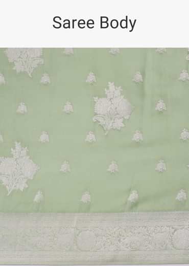 Forest Shade Green Woven Saree In Dola Silk And Silver Weave