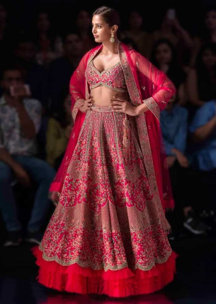Malaika Arora In Kalki French Pink Raw Silk Heavy Embroidered Lehenga With Net Ruching