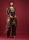 Dark Brown Printed Palazzo Suit In Tussar Silk With A Stunning Potli Bag