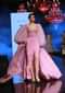 Frozen Mauve Gown With Hand Embroidered Bodice, Balloon Sleeves And A Long Trail