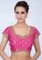 Fuchsia pink raw silk blouse with embroidery and butti only on Kalki