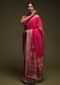 Magenta Pink Saree In Crepe Silk With Woven Floral Border And Gotta Patti Embroidered Floral Motifs