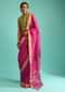 Fuchsia Rose Saree In Linen Blend With Colorful Thread Embroidered Floral Motifs And Matching Unstitched Blouse Online - Kalki Fashion