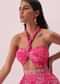 Fuchsia Pink Halter Neck Gown In Georgette With Print And Embroidery