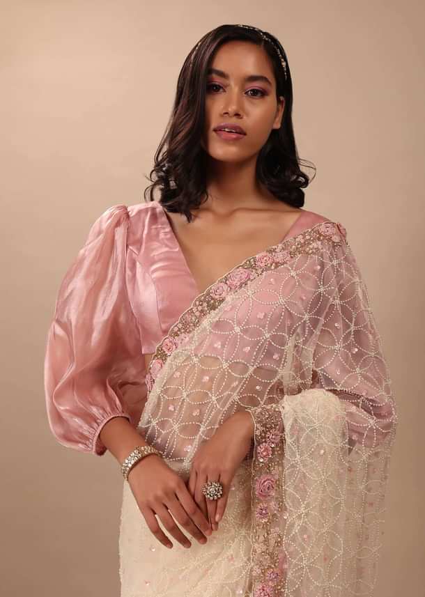 Pearl White Saree Fully Embroidered In Net Fabric