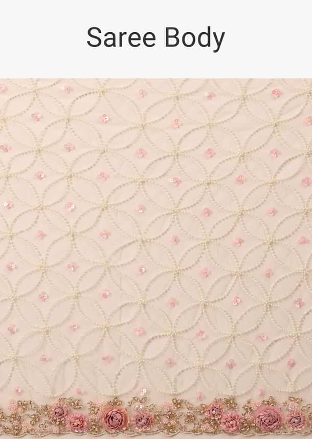 Pearl White Saree Fully Embroidered In Net Fabric