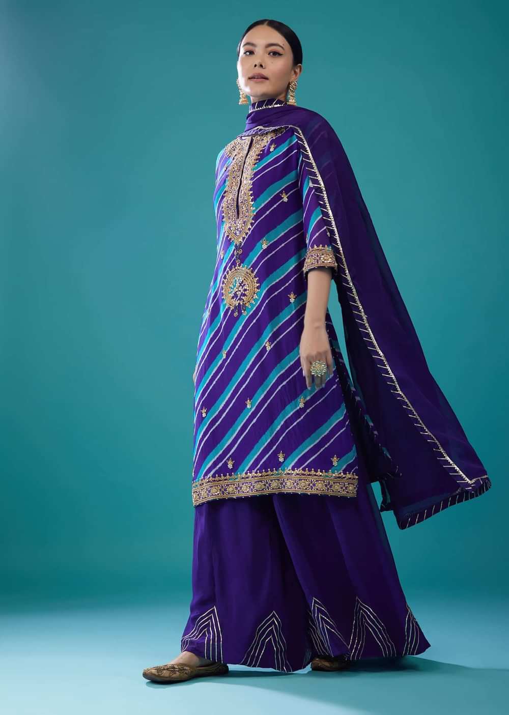 Georgette Spectrum Royal Blue Leheriya Palazzo Set With Embroidery