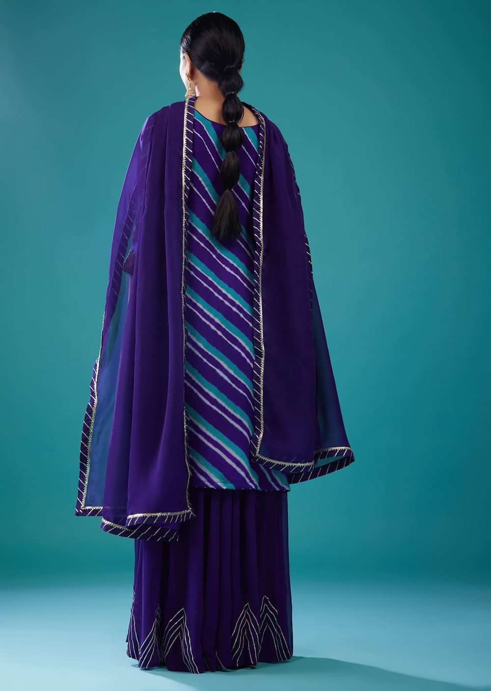 Georgette Spectrum Royal Blue Leheriya Palazzo Set With Embroidery