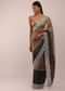 Ginger Snap And Burnt Olive Saree In Tissue With White Beads, Silver Zari And French Knots On The Pallu Border In Scallops Design