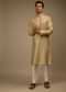 Ginger Taupe Kurta Set In Silk With Resham And Sequins Abla Embroidered Striped Design
