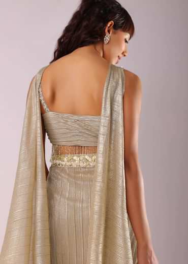 Glam Gold Pleated Skirt And Top With Embroidered Choker Dupatta