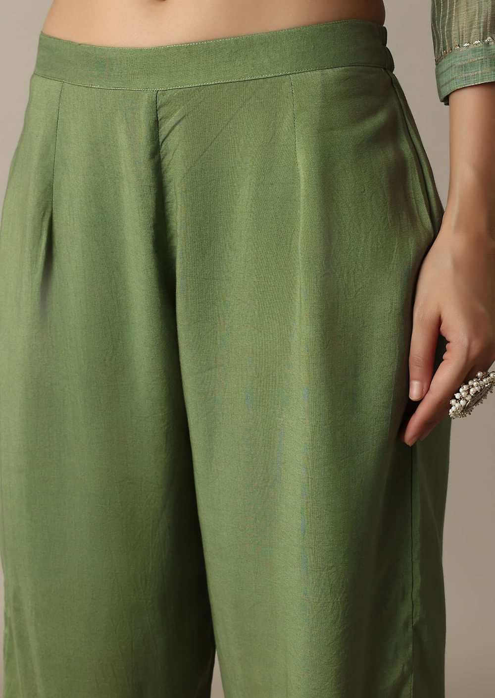 Glamorous Green Gotta Patti Work Kurti Pant Set