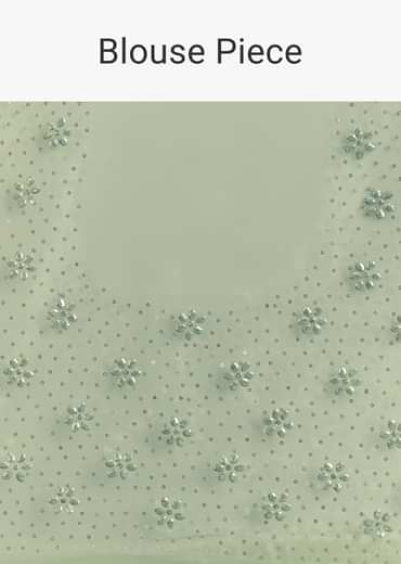 Green Glass Tissue Saree With All Over Cutdana And Sequins Embroidery