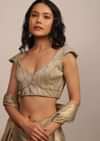 Glittery Gold Cap Sleeve Blouse In Gold Pleated Fabric With A Sweetheart Neckline