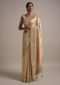 Gold Beige Saree In Georgette With Weaved Moroccan Jaal And Gotta Embroidered Border Online - Kalki Fashion