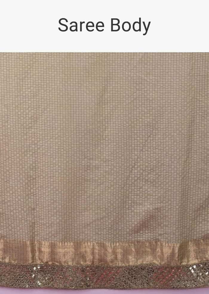 Gold Beige Saree In Silk With Weaved Checks And Embellished Border Online - Kalki Fashion