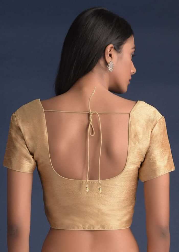 Gold Blouse In Raw Silk With Cord Detailing Online - Kalki Fashion