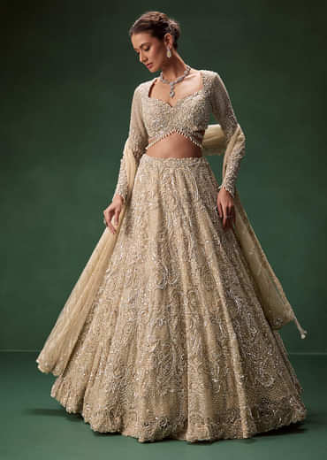 Gold Bridal Lehenga With Heavy Zari And Sequin Detailing