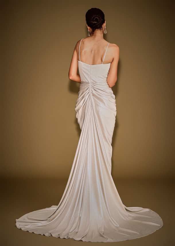 Gold Corset Embellished Gown With Sheer Drape And 3D Floral Detailing