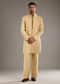 Gold Cotton Silk Indo Western Set For Men With Zari Embroidery