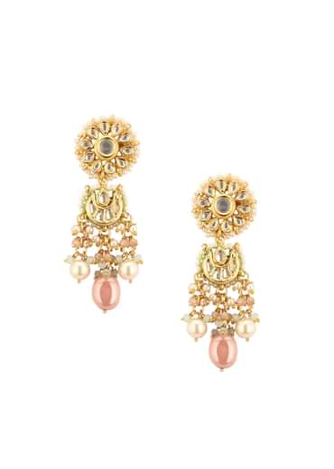 Gold-Finish Kundan Choker Necklace Set With Multicolor Meenakari Work In Mix Metal