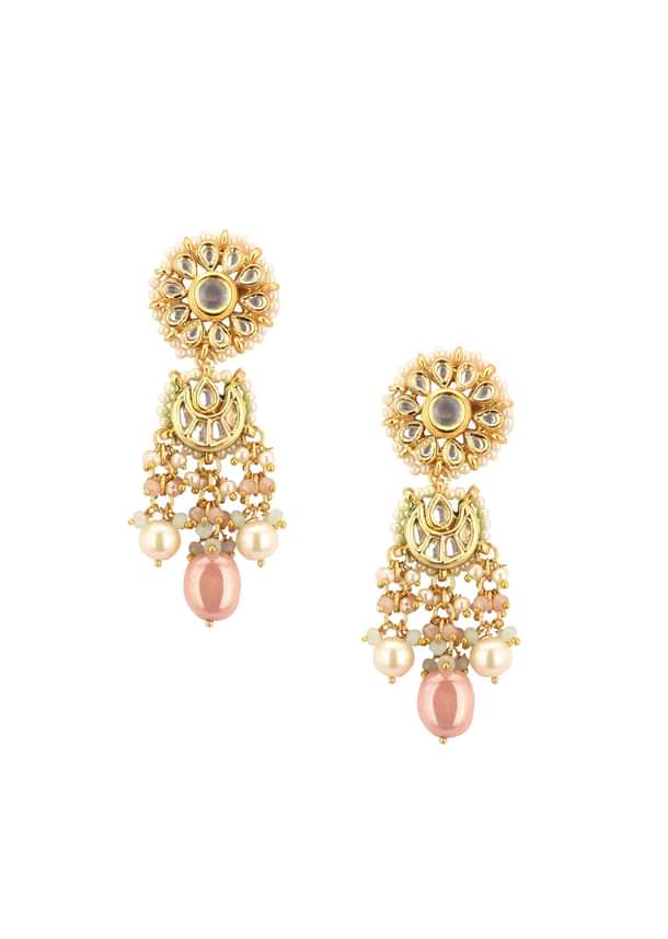 Gold-Finish Kundan Choker Necklace Set With Multicolor Meenakari Work In Mix Metal Gold-Finish Kundan Choker Necklace Set With Multicolor Meenakari Work In Mix Metal