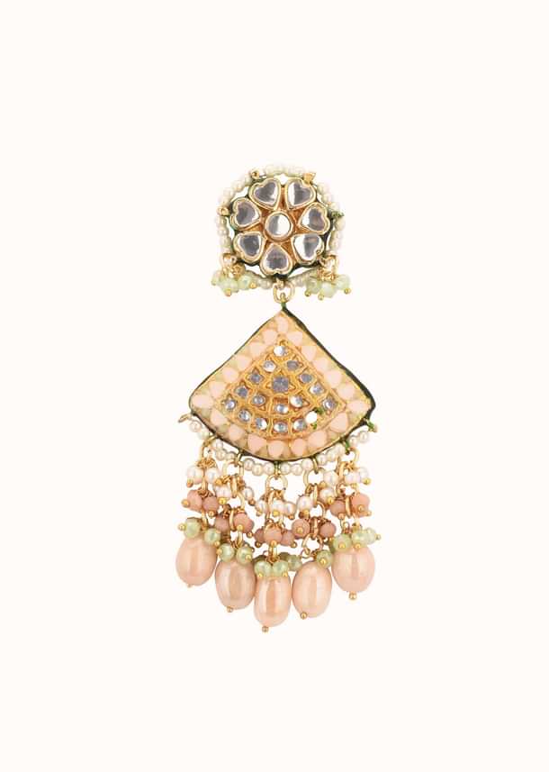 Gold-Finish Bridal Kundan Chokar Necklace Set With Beads And Multicolor Meenakari In Mix Metal