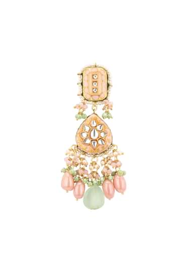 Gold-Finish Green-Stone Kundan Choker Necklace Set With Colourful Meenakari Work In Mix Metal