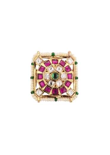 Gold-Finish Jadau Kundan Choker Set With Red-Green Stones And Elegant Studs In Mix Metal