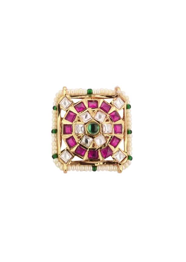 Gold-Finish Jadau Kundan Choker Set With Red-Green Stones And Elegant Studs In Mix Metal