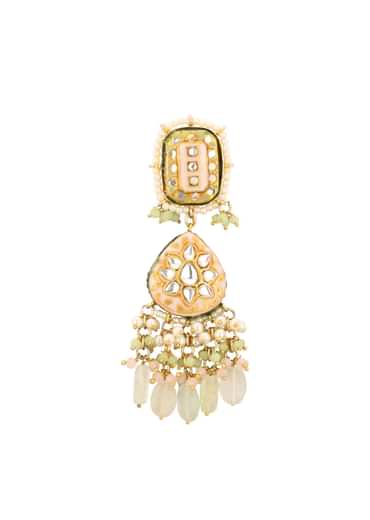 Gold-Finish Kundan Earrings With Colourful Meenakari Work In Mix Metal