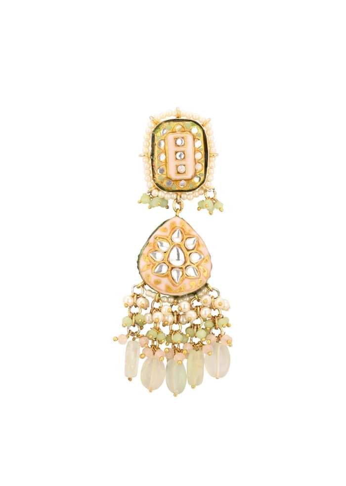 Gold-Finish Kundan Earrings With Colourful Meenakari Work In Mix Metal