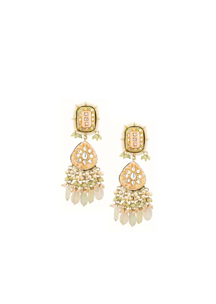 Gold-Finish Kundan Earrings With Colourful Meenakari Work In Mix Metal