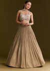 Gold French Tissue Lehenga With Sequins And Choker Dupatta