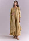 Gold Muslin Anarkali Suit With Mirror And Moti Embroidery