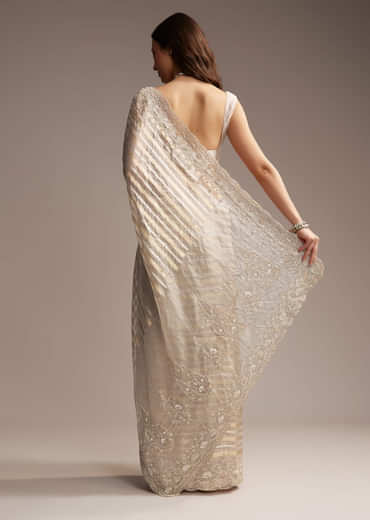 Gold Organza Saree with Cutdana and Sequins Embroidery Gold Organza Saree with Cutdana and Sequins Embroidery