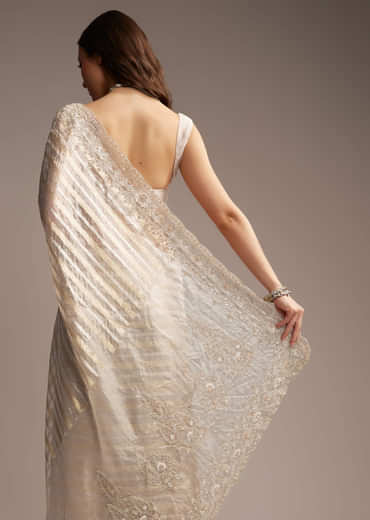 Gold Organza Saree with Cutdana and Sequins Embroidery Gold Organza Saree with Cutdana and Sequins Embroidery