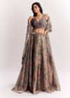 Gold Organza Tissue Lehenga Dupatta With Mirror Work Choli
