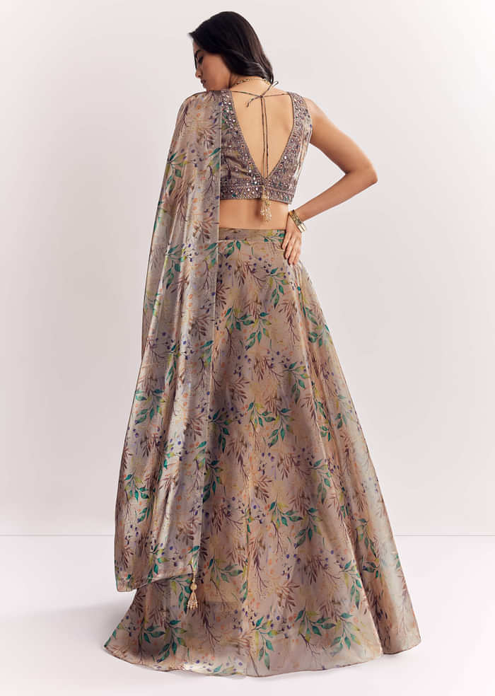 Gold Organza Tissue Lehenga Dupatta With Mirror Work Choli