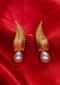 Gold pated leaf studs  with white pearl drops only on kalki