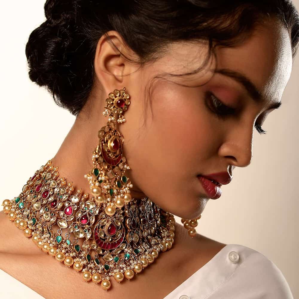 Buy Gold Plated Bridal Necklace And Earrings Set With Kundan And