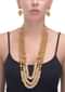 Gold Plated Carved Beads And Pearl Triple Layered Necklace With Matching Jhumkas Online - Kalki Fashion