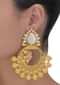 Gold Plated Chandbali Earrings With White Stones In Floral Pattern Online - Kalki Fashion