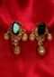 Gold plated designer earring  adorn with emerald green semi precious stone, pearls and crystal beads only on kalki