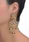 Gold plated earrings with three nano jhumkas studded with kundan, stones and pearls only on Kalki